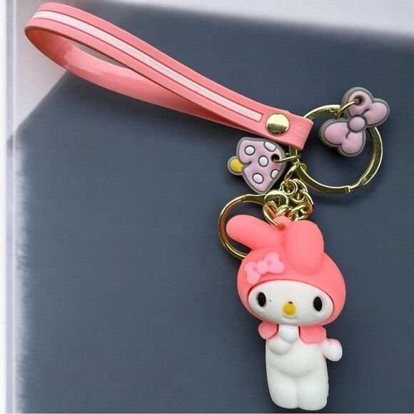 My Melody Pink Strap Keychain with Charms & Wristlet – Sanrio Kawaii Cute Gift - Picture 17 of 17
